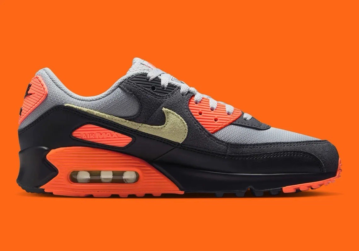 Nike Air Max 90 Smoke Grey Hyper Crimson Running Sneakers DM0029-018 Men's Sizes — product photo 3 of 8