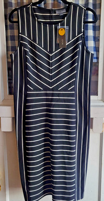 Bold Elements Women's Black White Striped Sleeveless Round Neck Dress Size L