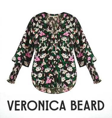 VERONICA BEARD Blouse Top Womens sz 8 Black FLORAL MAREE Long Sleeve NWT