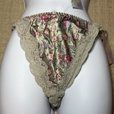 NWT 90  s VTG Silkscreen Floral Silk Satin  Lace String Bikini Panties Size L/7