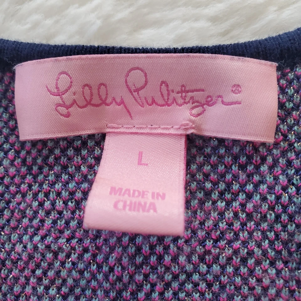 Vestido Suéter Lilly Pulitzer Escala Azul Rosa Hasta la Rodilla Manga 3/4 Talla Grande Foto 4 de 4