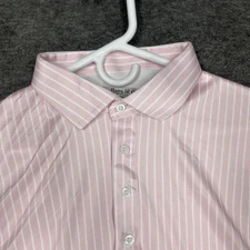 Collars and Co Polo shirt Mens 2XL Pink White Stripe Spread Dress Collar