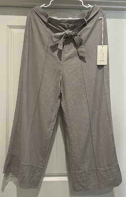 NWT! Joie Wide Leg Size Large Linen Blend Pants Belt Cropped Light Gray