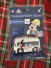 NIB Disney Parks Transport Bus Model Die Cast Metal Vehicle Toy Mickey and Goofy