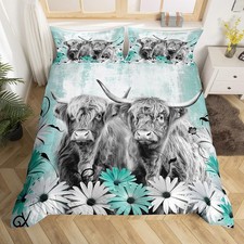 Highland Cow Duvet Cover Full for Girls Boys, Longhorn Cattle Farm Animal Bed...