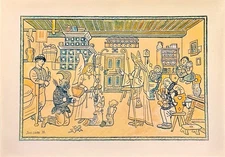 Vintage JOSEF LADA Santa Clause St. Nicholas Angel and Devil Lithograph Unframed