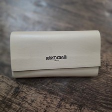 ROBERTO CAVALLI Sunglasses Case Womens OS Cream Leather Hard Shell Logo Firenze