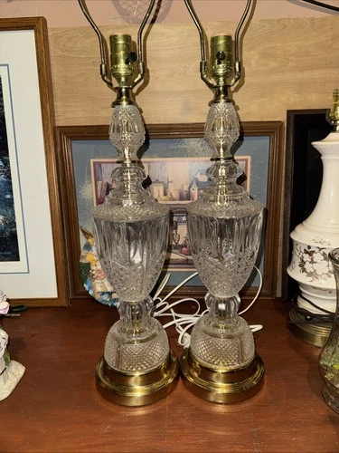 Large Waterford Like Vintage Pressed Glass Lamps