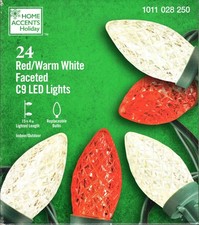 HOME ACCENTS HOLIDAY 1011 028 250 24CT RED/WHITE LED C9 15' GREEN STRING - NEW 