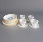 VTG Termocrisa Mexico Milk Glass Blue Floral Gold Trim 22 Piece Tea Set