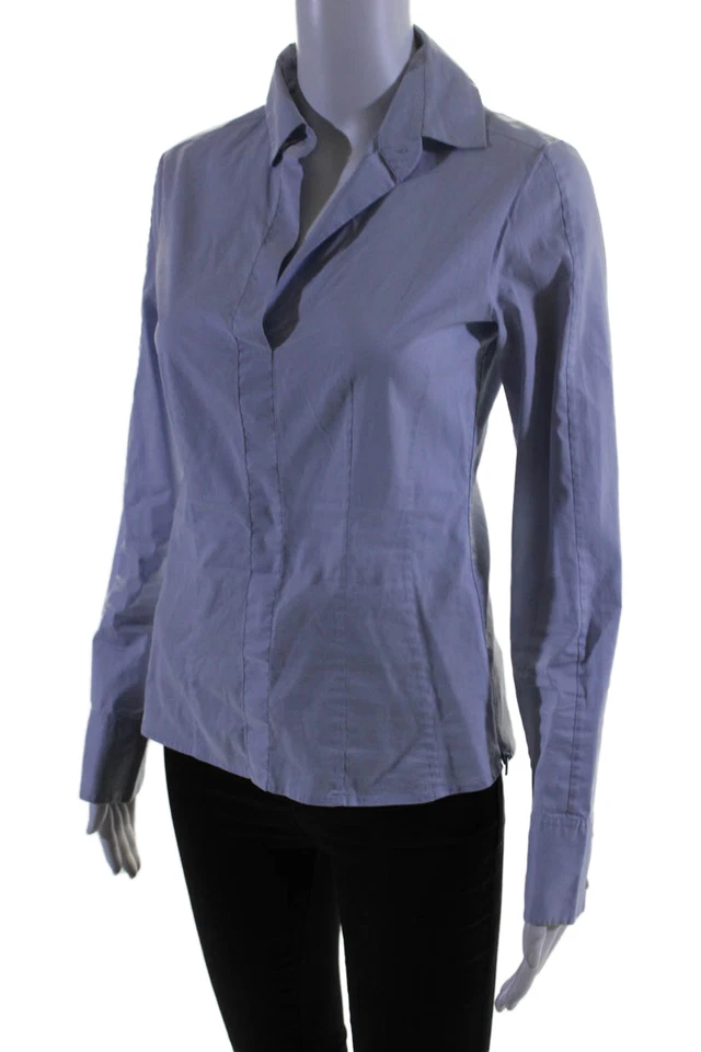 Camisa Boss Hugo Boss Mujer Algodón Cuello en V Manga Larga Cuello Azul Talla 2 Foto 2 de 4