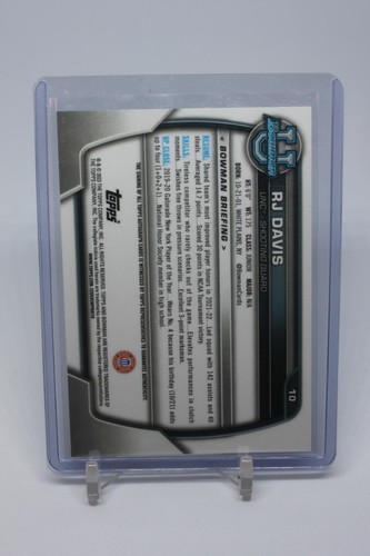 2022-23 Bowman University Chrome Chrome Prospect Auto RJ Davis #10 Auto - Picture 2 of 2