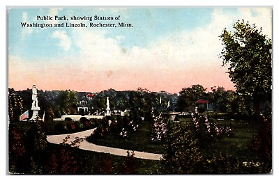 #ad Public Park Showing Statues Of Washington And Lincoln Rochester MN $6.00