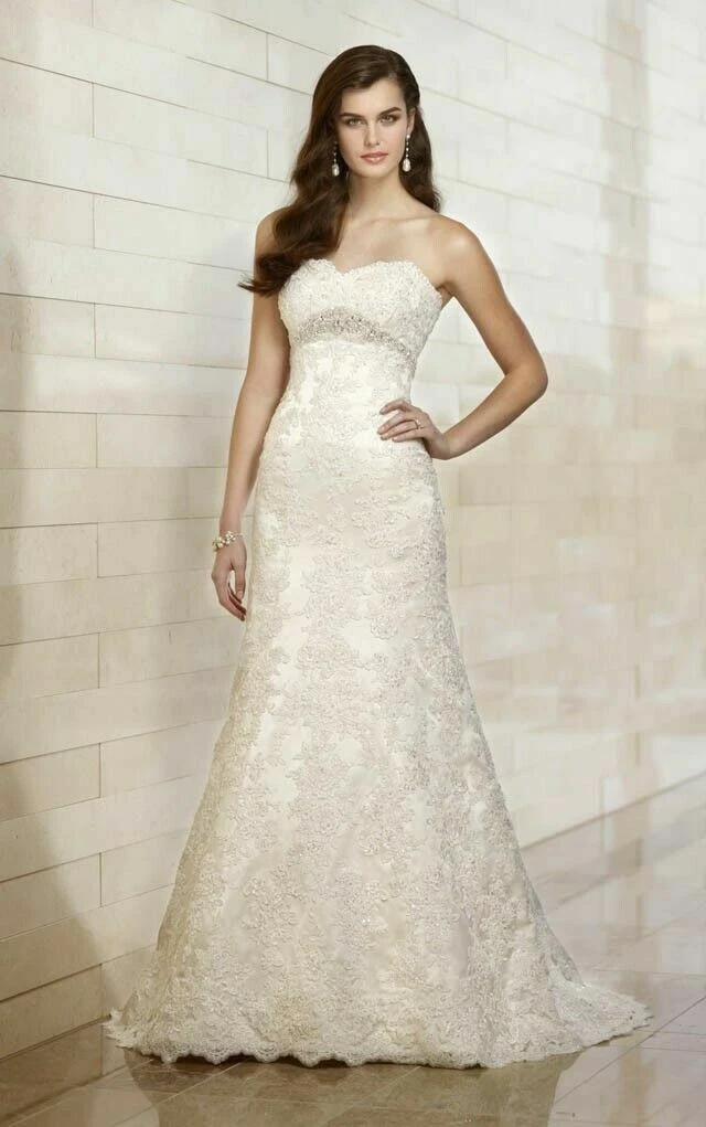 Essense of Australia Wedding Dress 10 Ivory A line Lace Strapless Bling Strap