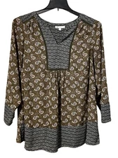 DR2 Women's Size 1X Top Blouse Shirt Multicolor Paisley Peasant Long Sleeve