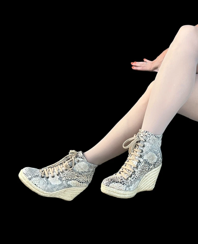 Botín Stella McCartney Estampado Serpiente Lona Alpargata Cuñas Con Cordones 38 8 Foto 3 de 4