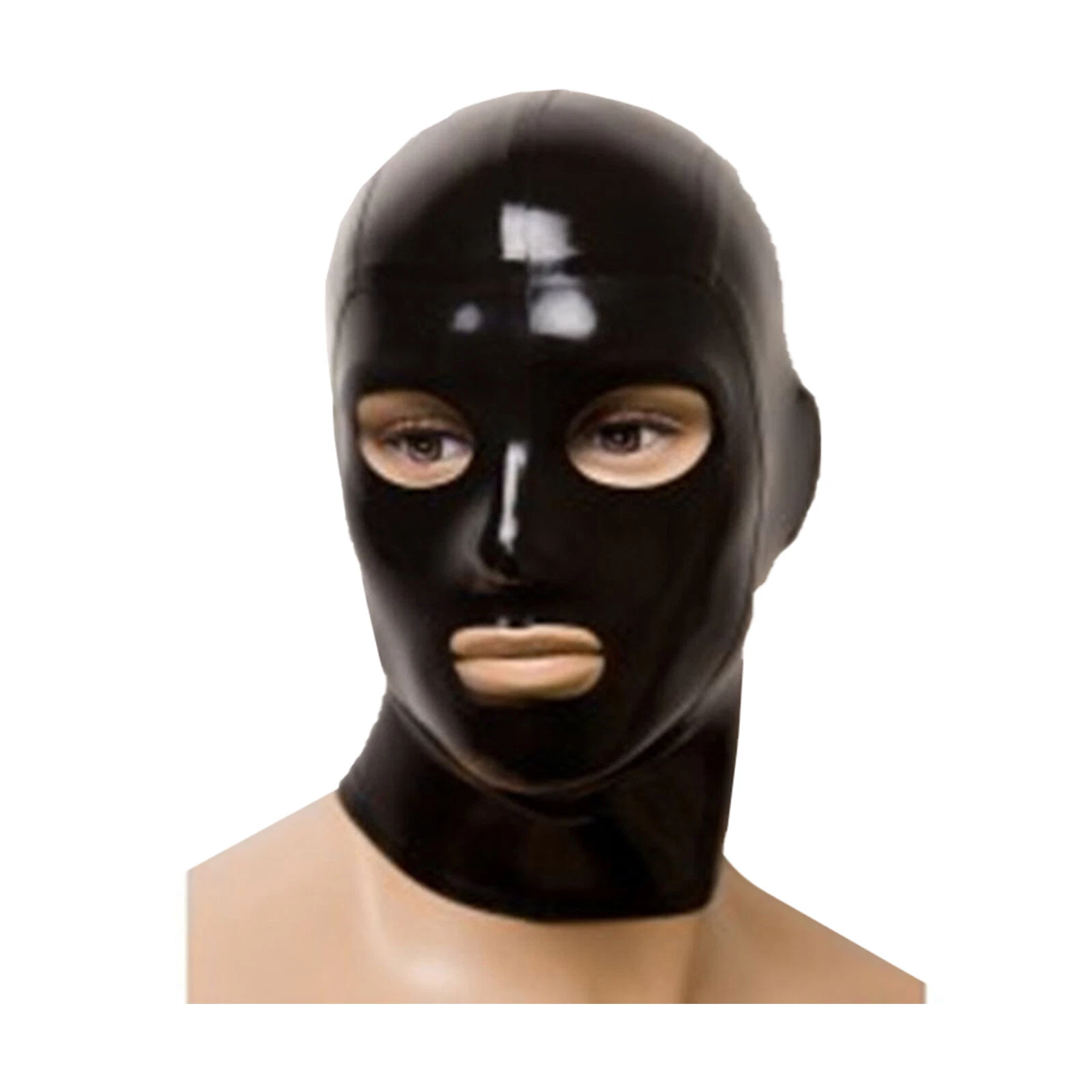 Black Latex Mask Rubber Hood with Zipper Handmade for Party Wear Catsuit