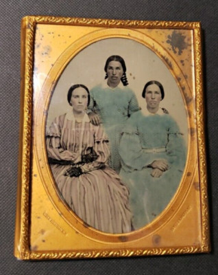 Ruby Ambrotype C.D. Fredricks New York, 3 Women, Gorgeous Blue/Lavender Dresses