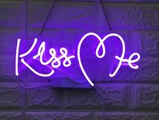 New Kiss Me Love Heart Acrylic 20"x16"Neon Light Sign Lamp Artwork Handmade Tube