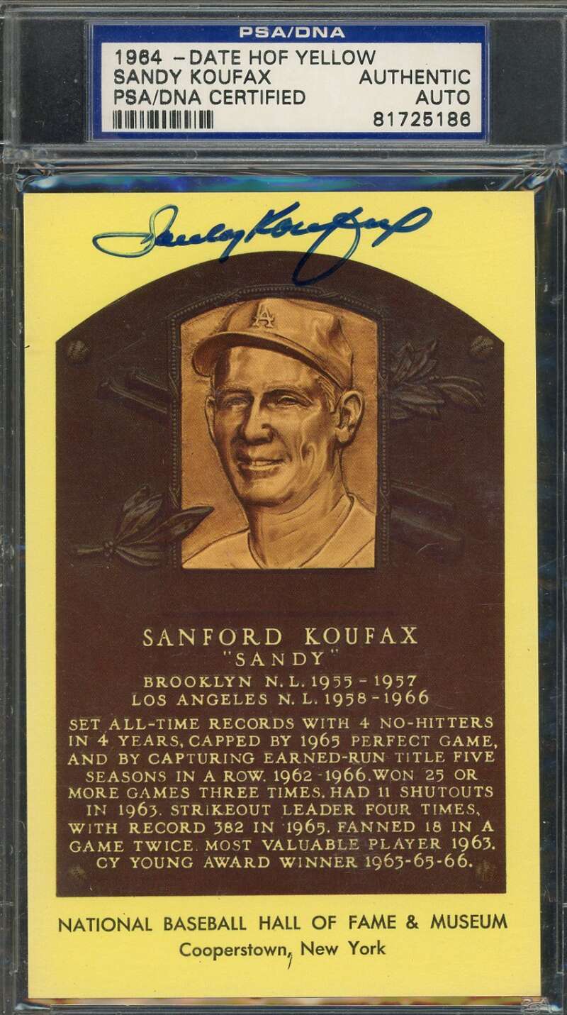 Sandy Koufax PSA DNA Coa Signed Gold HoF Plaque Autograph