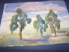 Original Watercolor By Peg Humphreys, Three Trees 15 1/2" x 11"