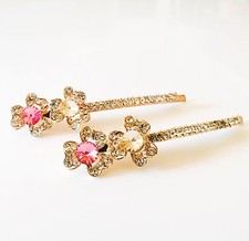 USA Bobby Pin Using Swarovski Crystal Hair Clip Hairpin Flower Bridal Pink M17
