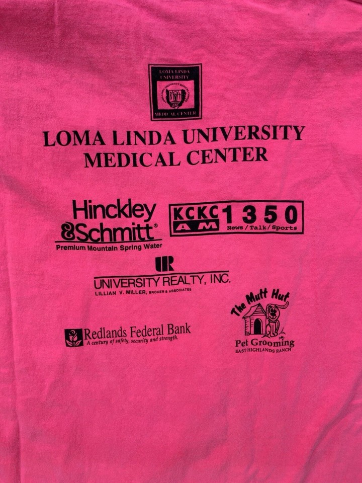Vintage Loma Linda Lopers Marathon Training T Shirt 90s Neon Pink Size