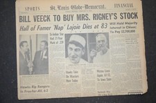 1959 Nap Lajoie Death Newspaper Bill Veeck Glen Roberts 140 Mph Daytona