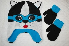 Toddler Boys Winter Hat SUPERDOG Masked Dog w/ Cape FLEECE LINED Mittens 2T-5T