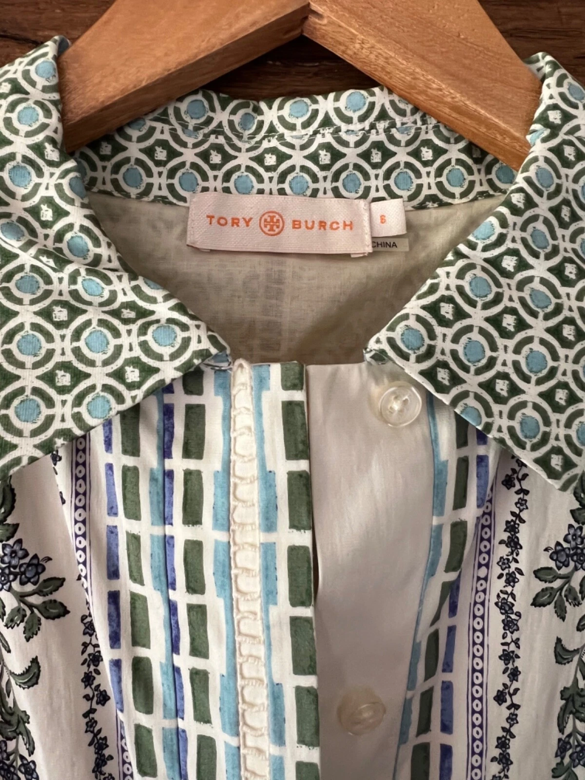 Abito camicia Tory Burch Talia botanico floreale passerella cotone croccante us6 uk 8 10