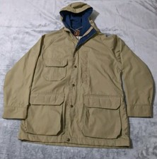 VTG Woolrich Jacket Women M Parka Hooded Full zip Snap Pockets USA Made Tan READ