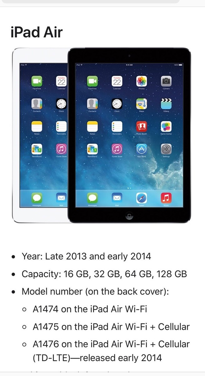 Apple iPad Air 1st Gen. A1474 (2014) 32GB Wi-Fi 9.7in Silver Apple iPad Air 1st Gen. A1474 (2014) 32GB Wi-Fi 9.7in Silver