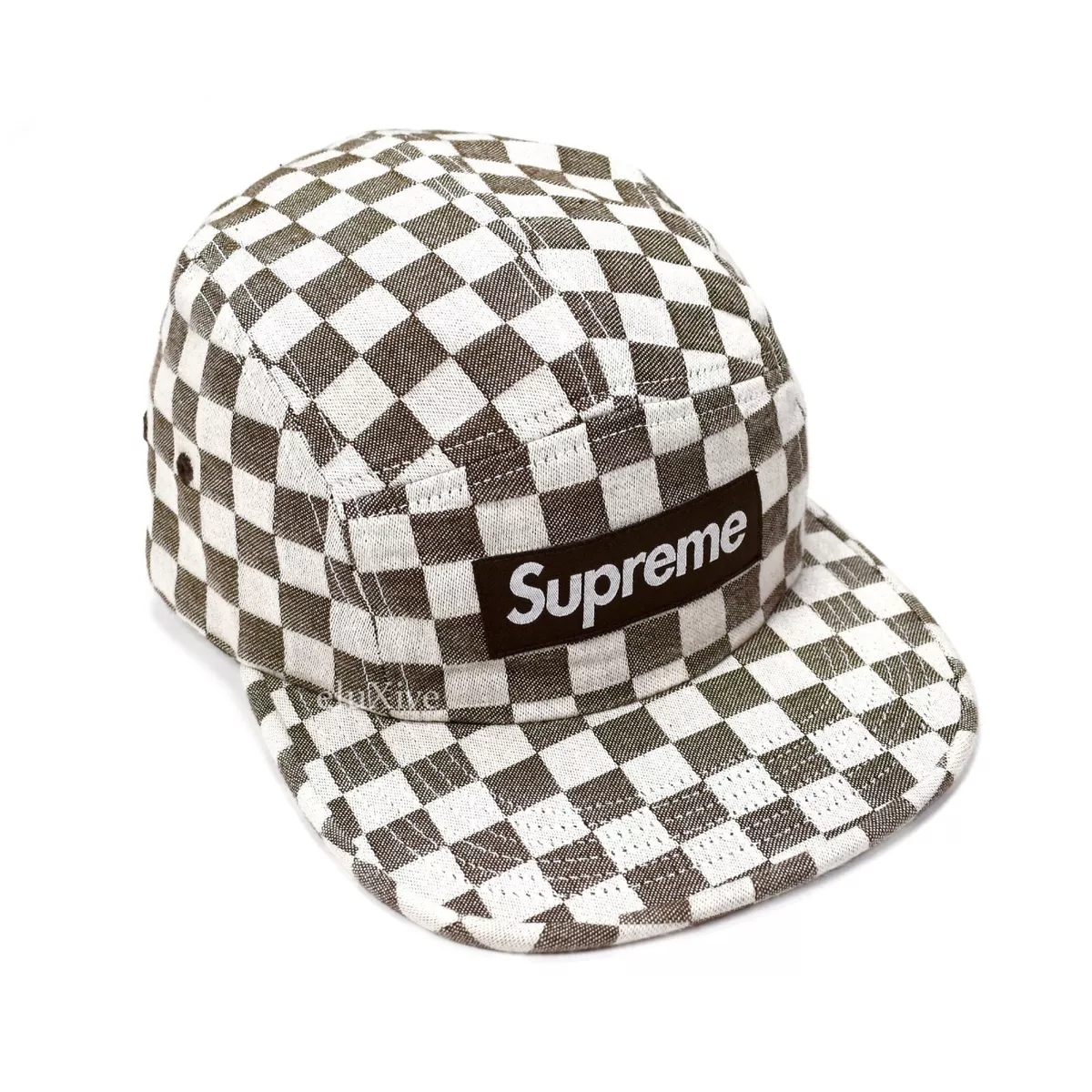 NWT Supreme NY White Brown Box Logo Checkered Woven Camp Cap Hat