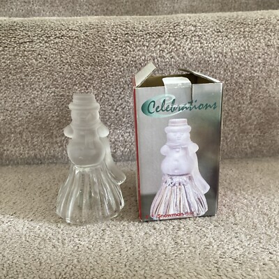 Snowman Bell Frosted Crystal Clear 24% Lead Celebrations Christmas 4.5'' w/Box