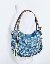 Borsa a mano Versus by Versace blu invecchiato denim marrone bordo pelle