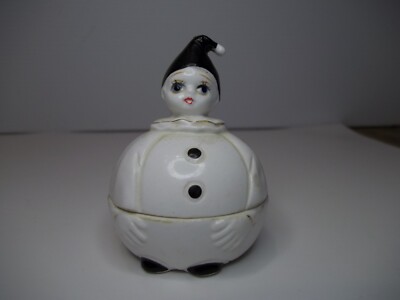 Lefton China trinket box container in the shape of a round shaped clown      Z71