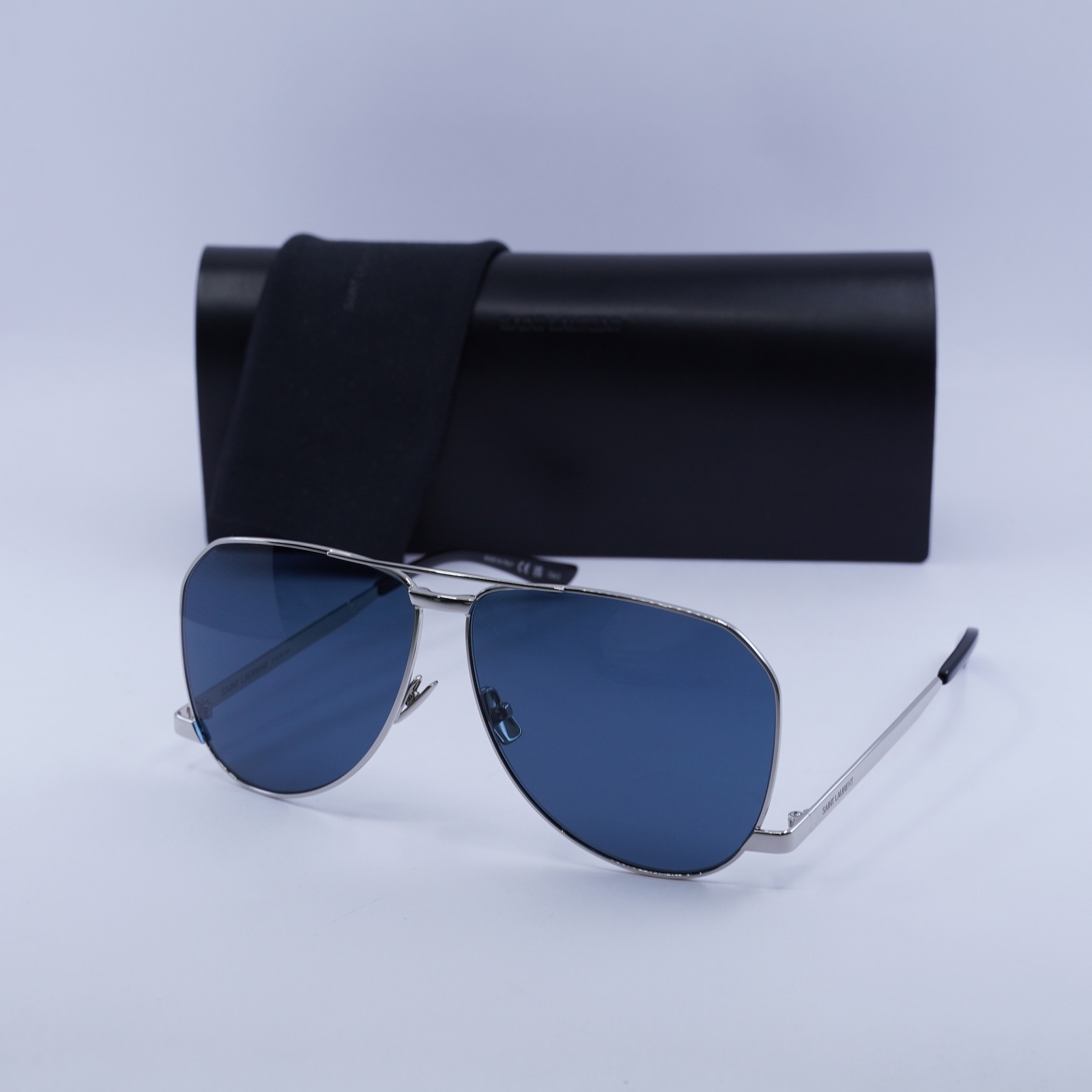 Occhiali da sole Saint Laurent SL690DUST 003 argento blu 61 11 140 nuovi autentici