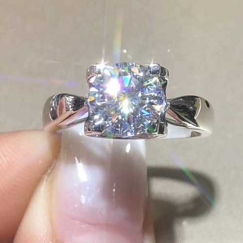 2Ct Round Cut Real Moissanite Solitaire Engagement Ring In 14K White Gold Plated - Picture 10 of 10