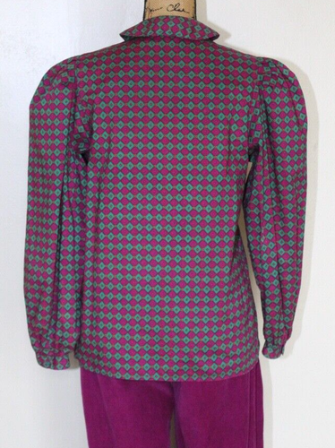 Vtg 80s Liz Claiborne 3 Pc Burgundy Corduroy Vest Pants Diamond Blouse Women's S - Picture 7 of 20