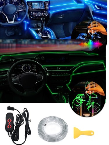 Tira de cables EL luz atmosférica control remoto A 4M RGB LED interior de automóvil fibra óptica neón - Imagen 7 de 18