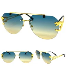 Men CLASSY Elegant Sophisticated Modern Retro SUN GLASSES Large Gold Metal Frame