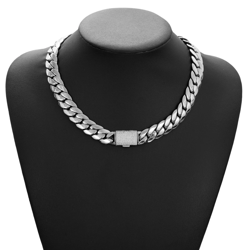 Collar o pulsera de cadena cubana Miami Hip Hop de acero inoxidable de 14 mm 4 colores Foto 2 de 4