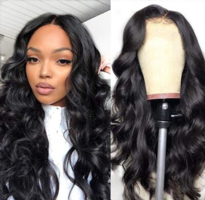 Women Black Long Body Wave Wig Natural Middle Long Wavy Curly for Party Decor US