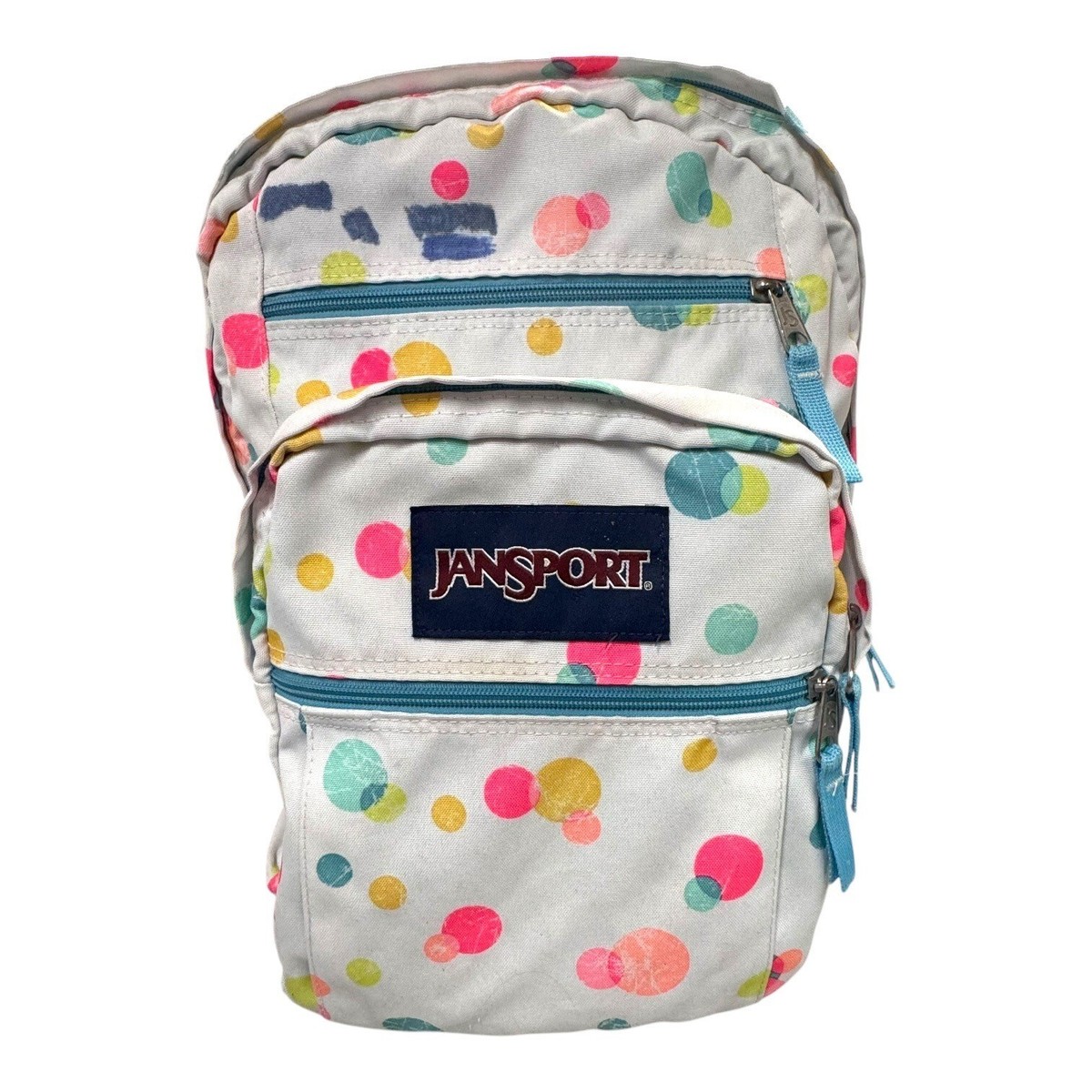 Jansport White Pink Yellow Polka Dot Print Backpack Multiple Pockets READ |  eBay
