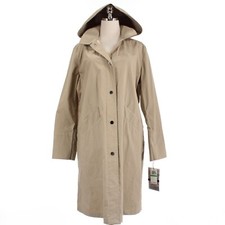 Jane Post Nwt Mack Raincoat With Detachable Hood Size L Solid Tan Cotton Blend
