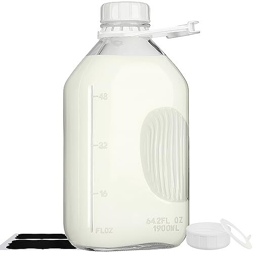 2 Qt Glass Milk Bottle with Reusable Strong Airtight SCREW LID 64 Oz Glass