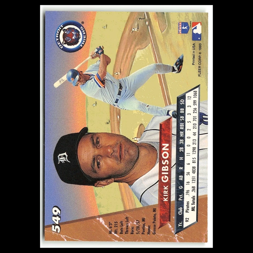Kirk Gibson #549 1993 Fleer Ultra Detroit Tigers Baseball Card MLB NM - Image 2 of 3