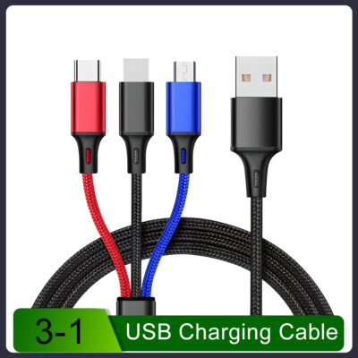 3 in 1 Nylon Braided Charger Cord Multi USB Charging Cable 3A [1.2M] Für iP/Type