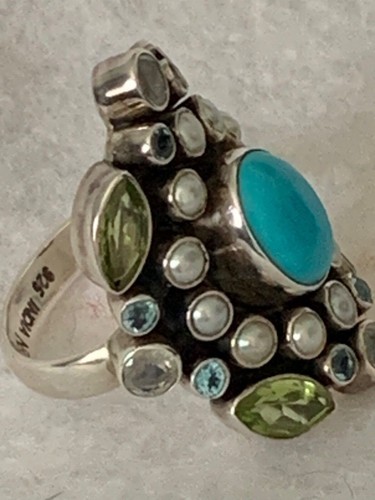 Nicky Butler Raj Turquoise/Gemstone Sterling Silver Cluster ring - size 8 - Picture 3 of 9