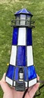 Vintage Nautical Tiffany Style Stained Glass  Lighthouse Table Lamp Blue￼